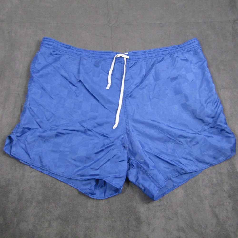 M.J. Soffe Running Shorts Mens Large Blue Checkerboard Nylon Vintage Made in USA